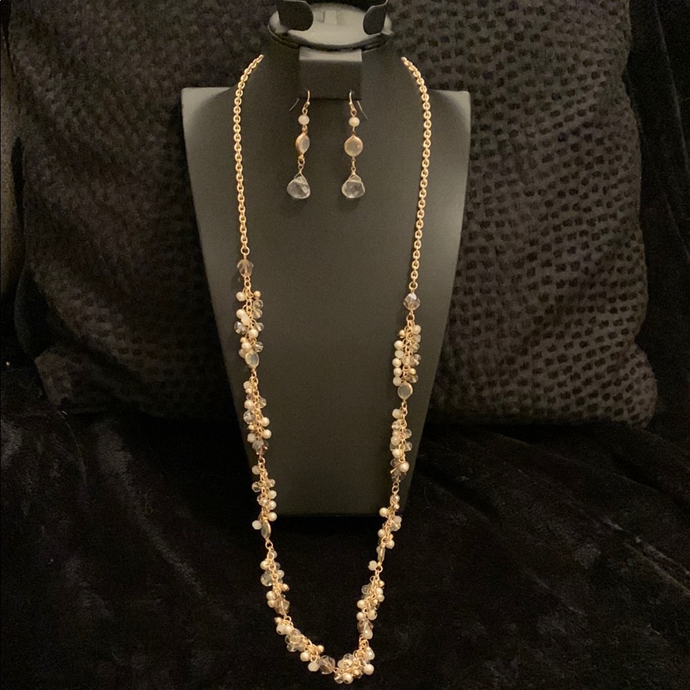 White House Black Market Gold and Pearl Necklace Set